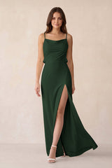 Sheath Satin Bridesmaid Dress with Side Slit in Moss - KISS BRIDAL Bridesmaid Dresses