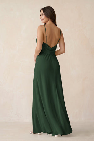 Sheath Satin Bridesmaid Dress with Side Slit in Moss - KISS BRIDAL Bridesmaid Dresses