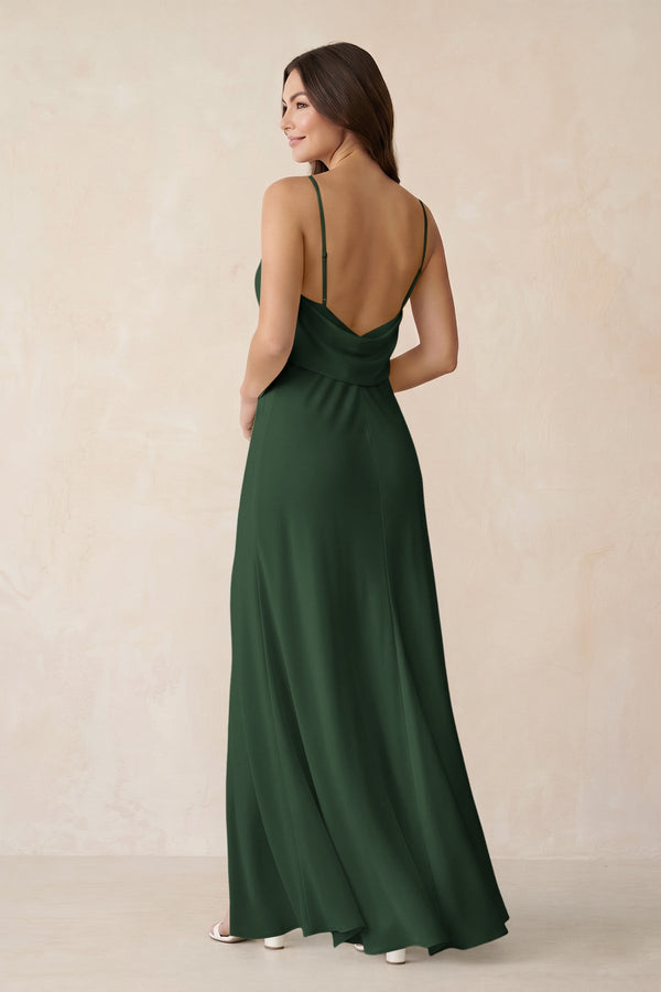 Sheath Satin Bridesmaid Dress with Side Slit in Moss - KISS BRIDAL Bridesmaid Dresses