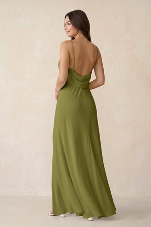 Sheath Satin Bridesmaid Dress with Side Slit in Moss Green - KISS BRIDAL Bridesmaid Dresses