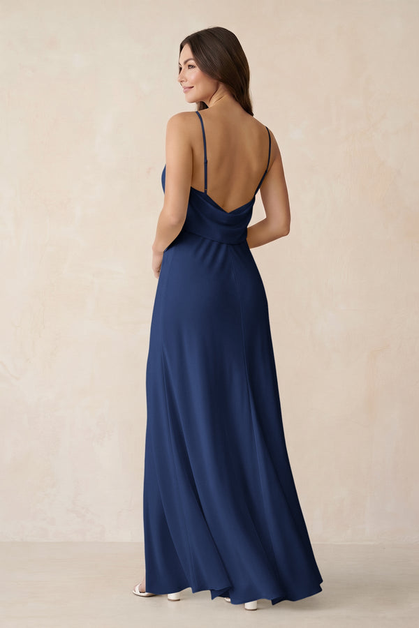 Sheath Satin Bridesmaid Dress with Side Slit in Navy - KISS BRIDAL Bridesmaid Dresses