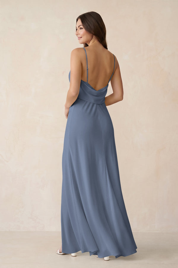 Sheath Satin Bridesmaid Dress with Side Slit in Neptune - KISS BRIDAL Bridesmaid Dresses