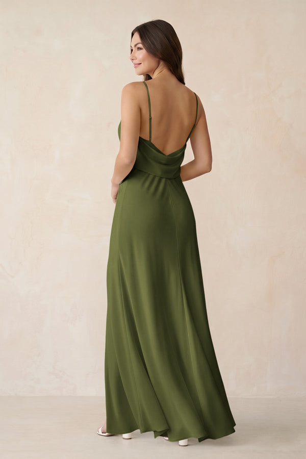 Sheath Satin Bridesmaid Dress with Side Slit in Olive - KISS BRIDAL Bridesmaid Dresses
