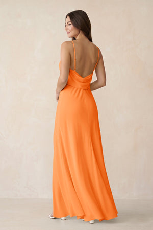 Sheath Satin Bridesmaid Dress with Side Slit in Orange - KISS BRIDAL Bridesmaid Dresses