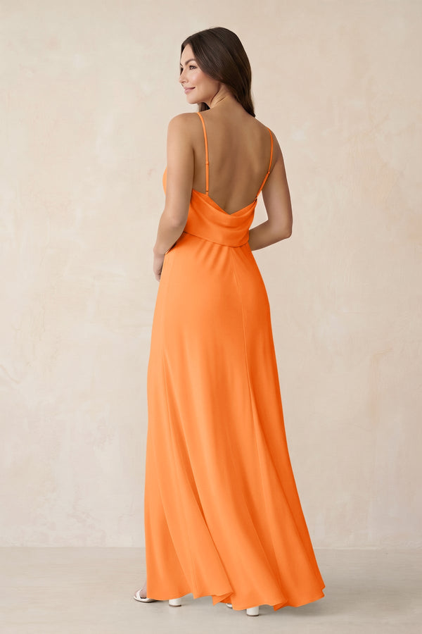 Sheath Satin Bridesmaid Dress with Side Slit in Orange - KISS BRIDAL Bridesmaid Dresses