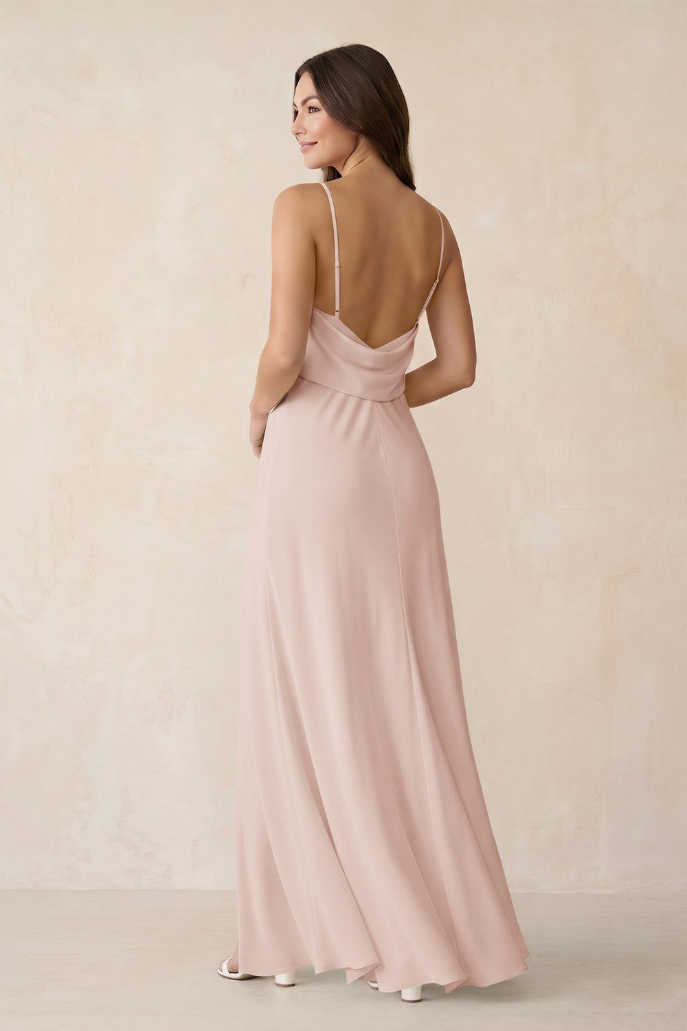 Sheath Satin Bridesmaid Dress with Side Slit in Pale Blush - KISS BRIDAL Bridesmaid Dresses