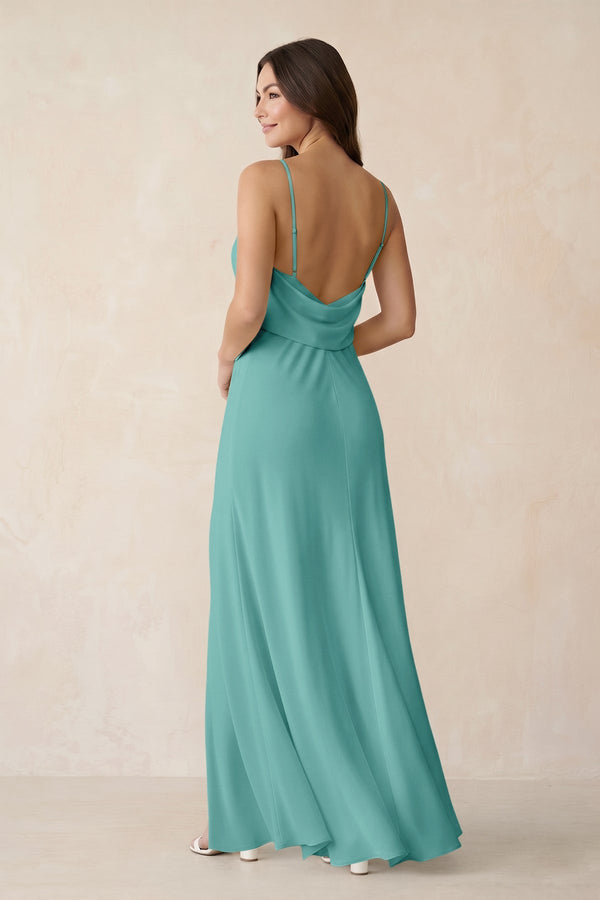 Sheath Satin Bridesmaid Dress with Side Slit in Pale Pistachio - KISS BRIDAL Bridesmaid Dresses