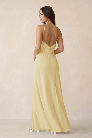 Sheath Satin Bridesmaid Dress with Side Slit in Pastel Yellow - KISS BRIDAL Bridesmaid Dresses