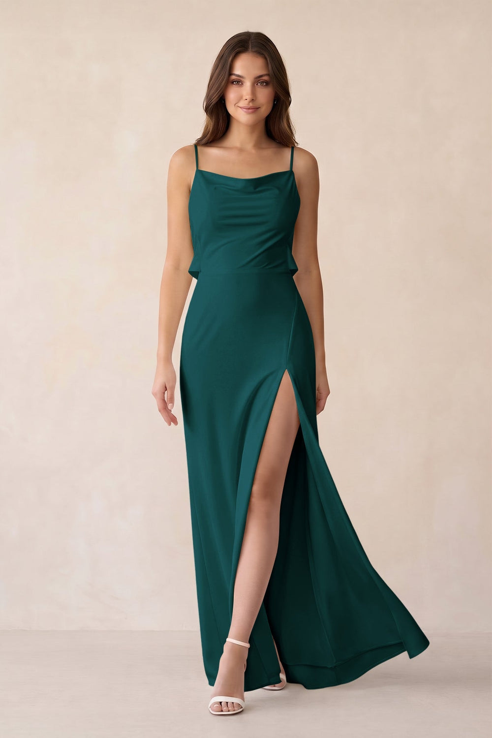 Sheath Satin Bridesmaid Dress with Side Slit in Pine - KISS BRIDAL Bridesmaid Dresses