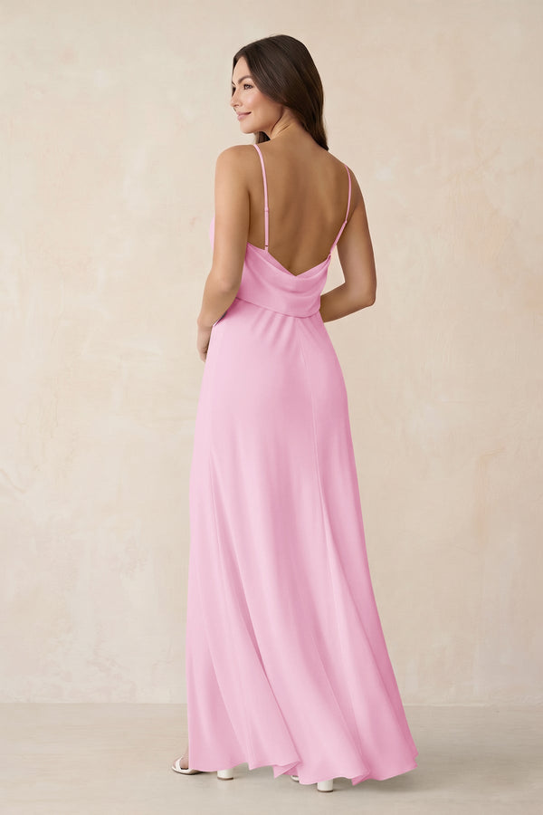 Sheath Satin Bridesmaid Dress with Side Slit in Pink - KISS BRIDAL Bridesmaid Dresses