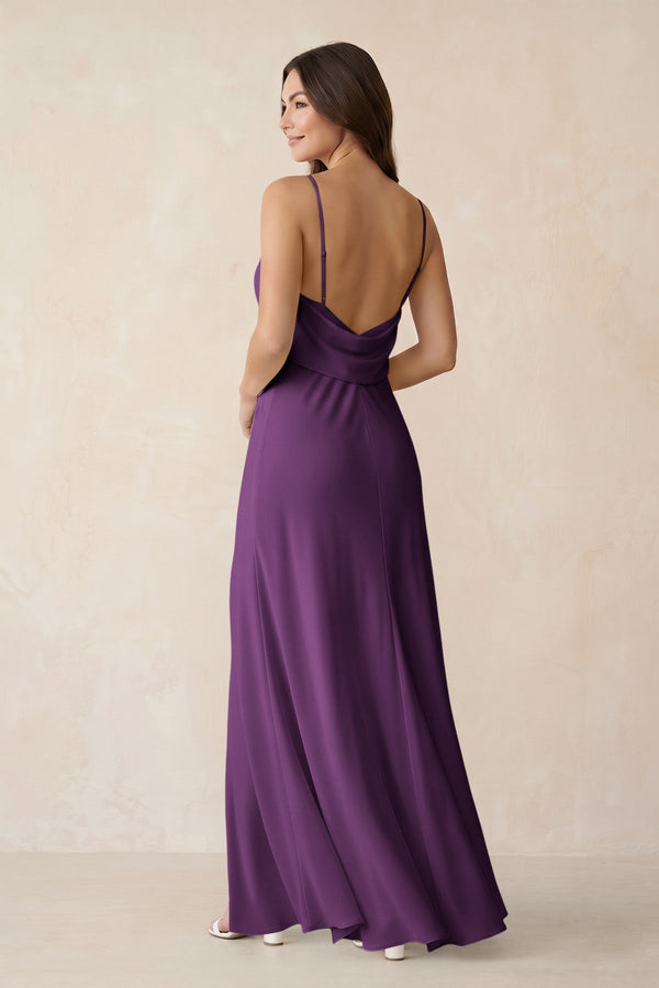 Sheath Satin Bridesmaid Dress with Side Slit in Plum - KISS BRIDAL Bridesmaid Dresses