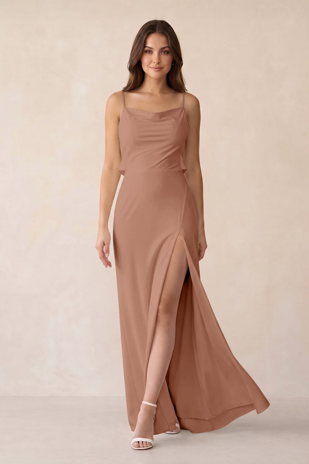 Sheath Satin Bridesmaid Dress with Side Slit in Rosette - KISS BRIDAL Bridesmaid Dresses
