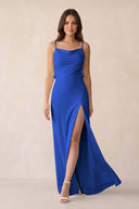 Sheath Satin Bridesmaid Dress with Side Slit in Royal Blue - KISS BRIDAL Bridesmaid Dresses