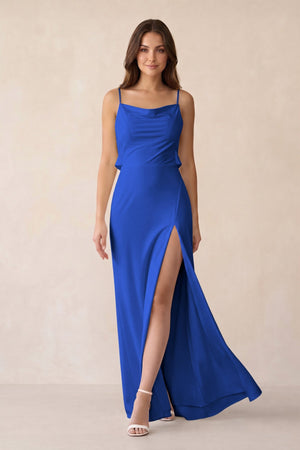 Sheath Satin Bridesmaid Dress with Side Slit in Royal Blue - KISS BRIDAL Bridesmaid Dresses