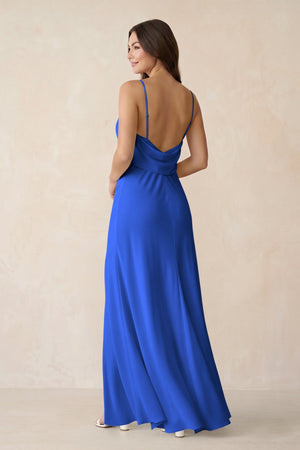 Sheath Satin Bridesmaid Dress with Side Slit in Royal Blue - KISS BRIDAL Bridesmaid Dresses