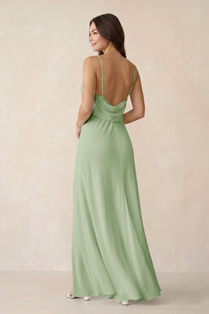Sheath Satin Bridesmaid Dress with Side Slit in Sage - KISS BRIDAL Bridesmaid Dresses