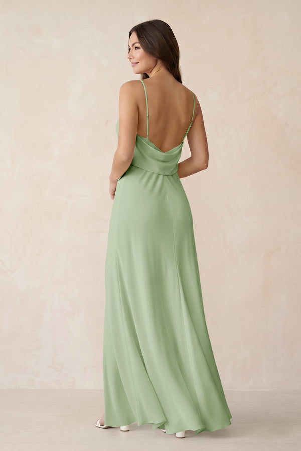 Sheath Satin Bridesmaid Dress with Side Slit in Sage - KISS BRIDAL Bridesmaid Dresses