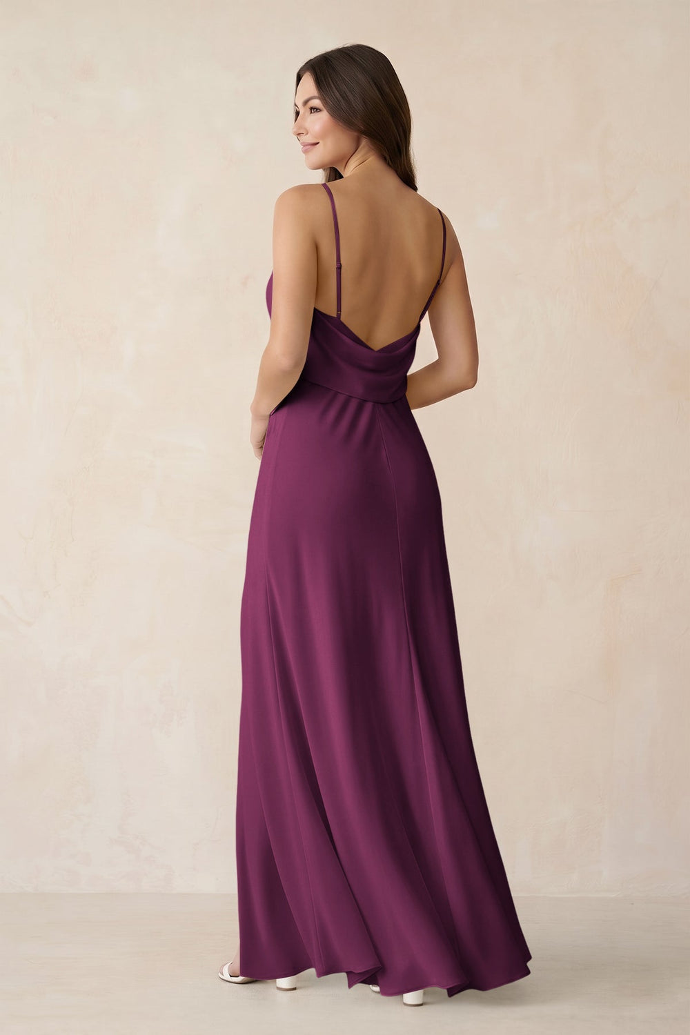 Sheath Satin Bridesmaid Dress with Side Slit in Sangria - KISS BRIDAL Bridesmaid Dresses