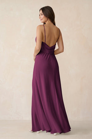 Sheath Satin Bridesmaid Dress with Side Slit in Sangria - KISS BRIDAL Bridesmaid Dresses
