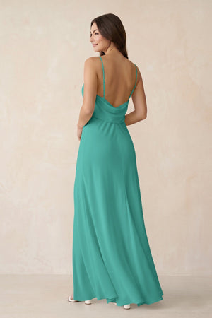Sheath Satin Bridesmaid Dress with Side Slit in Sea Glass - KISS BRIDAL Bridesmaid Dresses