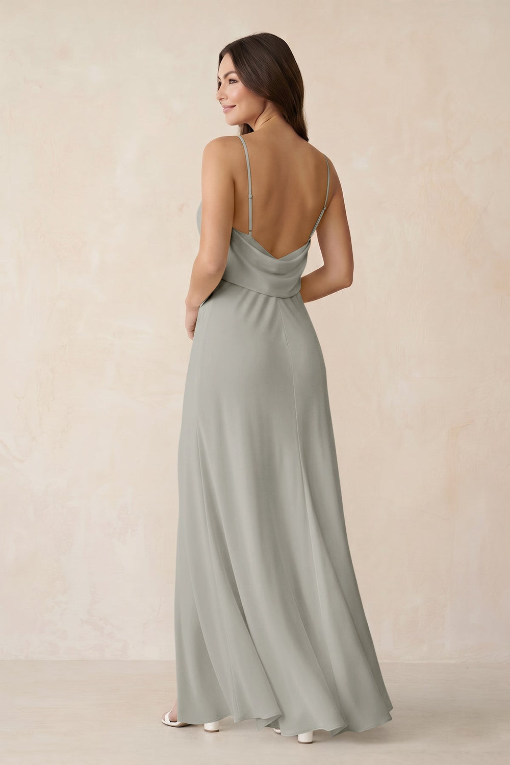 Sheath Satin Bridesmaid Dress with Side Slit in Silver - KISS BRIDAL Bridesmaid Dresses