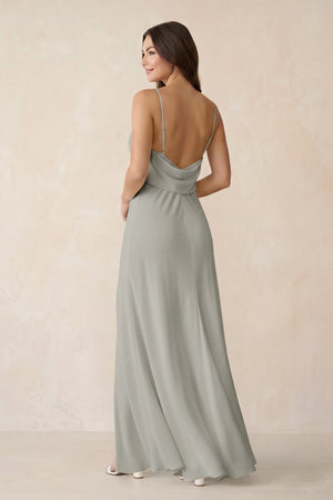 Sheath Satin Bridesmaid Dress with Side Slit in Silver - KISS BRIDAL Bridesmaid Dresses