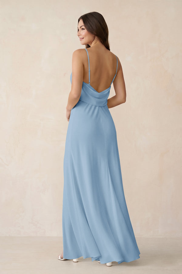 Sheath Satin Bridesmaid Dress with Side Slit in Sky Blue - KISS BRIDAL Bridesmaid Dresses