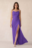 Sheath Satin Bridesmaid Dress with Side Slit in Tahiti - KISS BRIDAL Bridesmaid Dresses