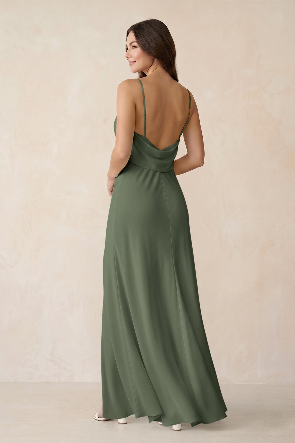 Sheath Satin Bridesmaid Dress with Side Slit in Thyme - KISS BRIDAL Bridesmaid Dresses