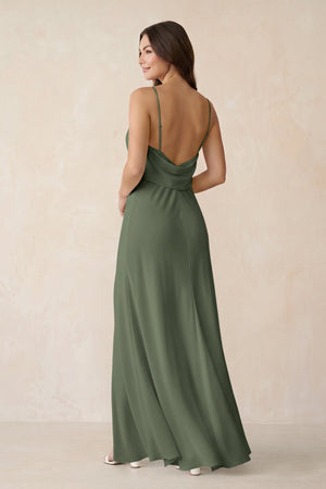 Sheath Satin Bridesmaid Dress with Side Slit in Thyme - KISS BRIDAL Bridesmaid Dresses