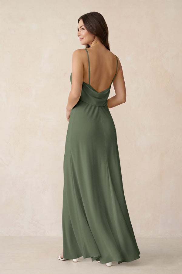 Sheath Satin Bridesmaid Dress with Side Slit in Thyme - KISS BRIDAL Bridesmaid Dresses