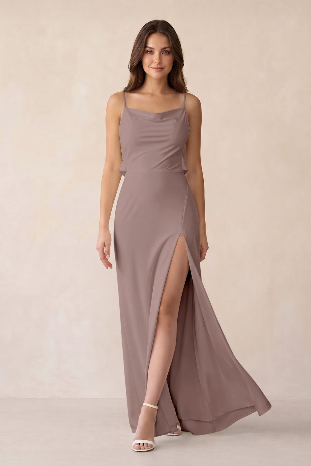 Sheath Satin Bridesmaid Dress with Side Slit in Toffee - KISS BRIDAL Bridesmaid Dresses