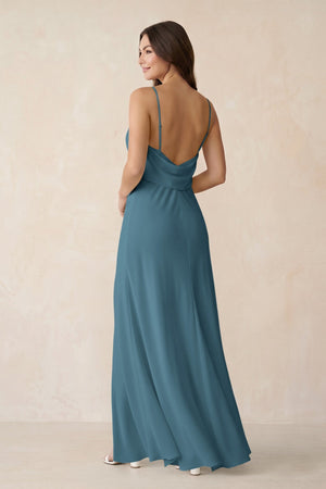Sheath Satin Bridesmaid Dress with Side Slit in Twilight - KISS BRIDAL Bridesmaid Dresses