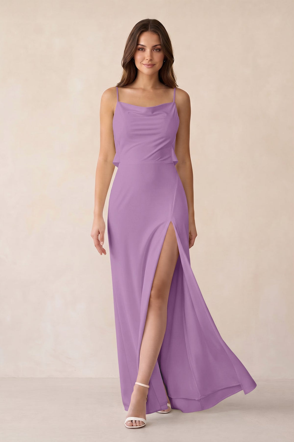 Sheath Satin Bridesmaid Dress with Side Slit in Vintage Mauve - KISS BRIDAL Bridesmaid Dresses