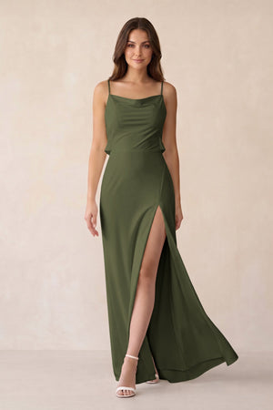 Sheath Satin Bridesmaid Dress with Side Slit in Willow Green - KISS BRIDAL Bridesmaid Dresses