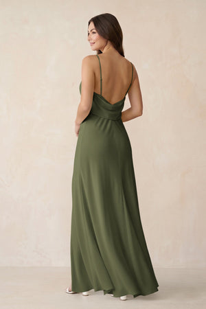 Sheath Satin Bridesmaid Dress with Side Slit in Willow Green - KISS BRIDAL Bridesmaid Dresses