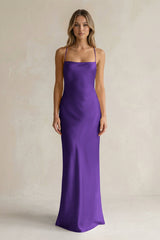 Sheath Satin Spaghetti Strap Bridesmaid Dress in Amethyst - KISS BRIDAL Bridesmaid Dresses