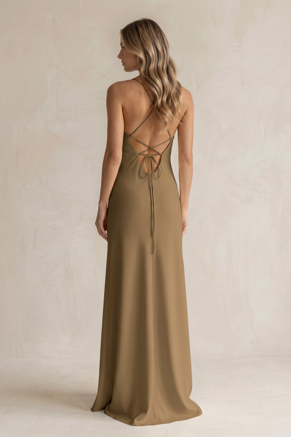 Sheath Satin Spaghetti Strap Bridesmaid Dress in Apple Cinnamon