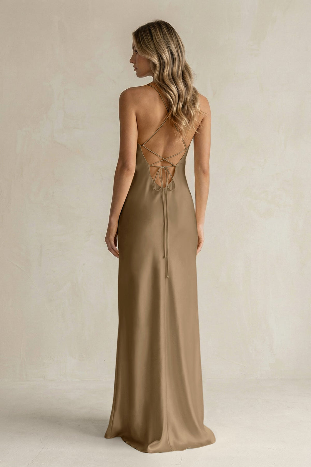 Sheath Satin Spaghetti Strap Bridesmaid Dress in Apple Cinnamon - KISS BRIDAL Bridesmaid Dresses