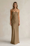 Sheath Satin Spaghetti Strap Bridesmaid Dress in Apple Cinnamon - KISS BRIDAL Bridesmaid Dresses