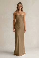 Sheath Satin Spaghetti Strap Bridesmaid Dress in Apple Cinnamon - KISS BRIDAL Bridesmaid Dresses