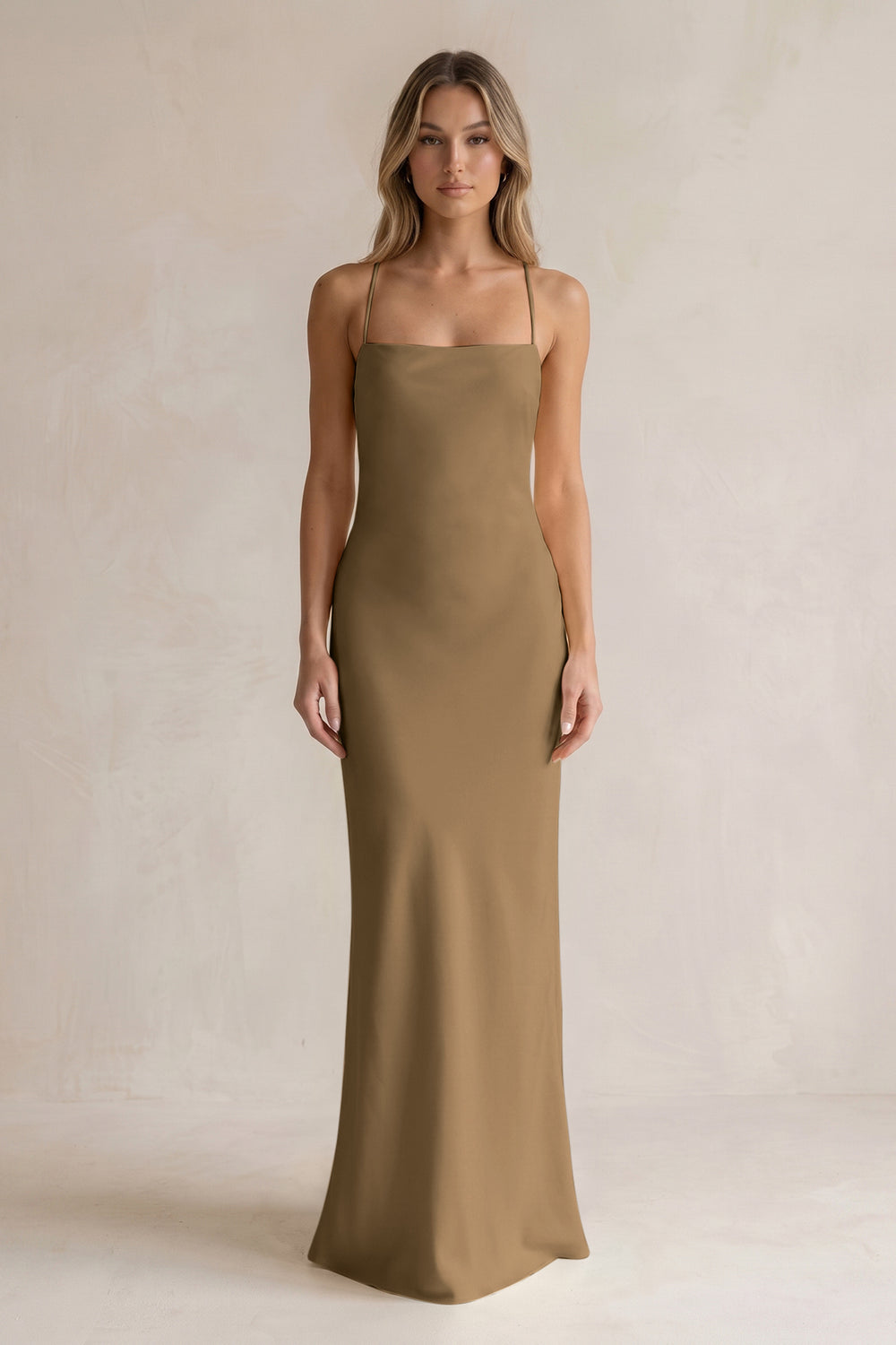 Sheath Satin Spaghetti Strap Bridesmaid Dress in Apple Cinnamon