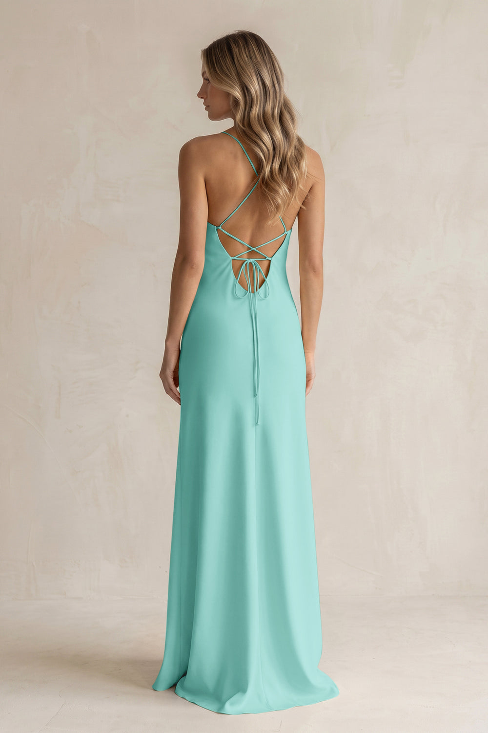 Sheath Satin Spaghetti Strap Bridesmaid Dress in Aqua