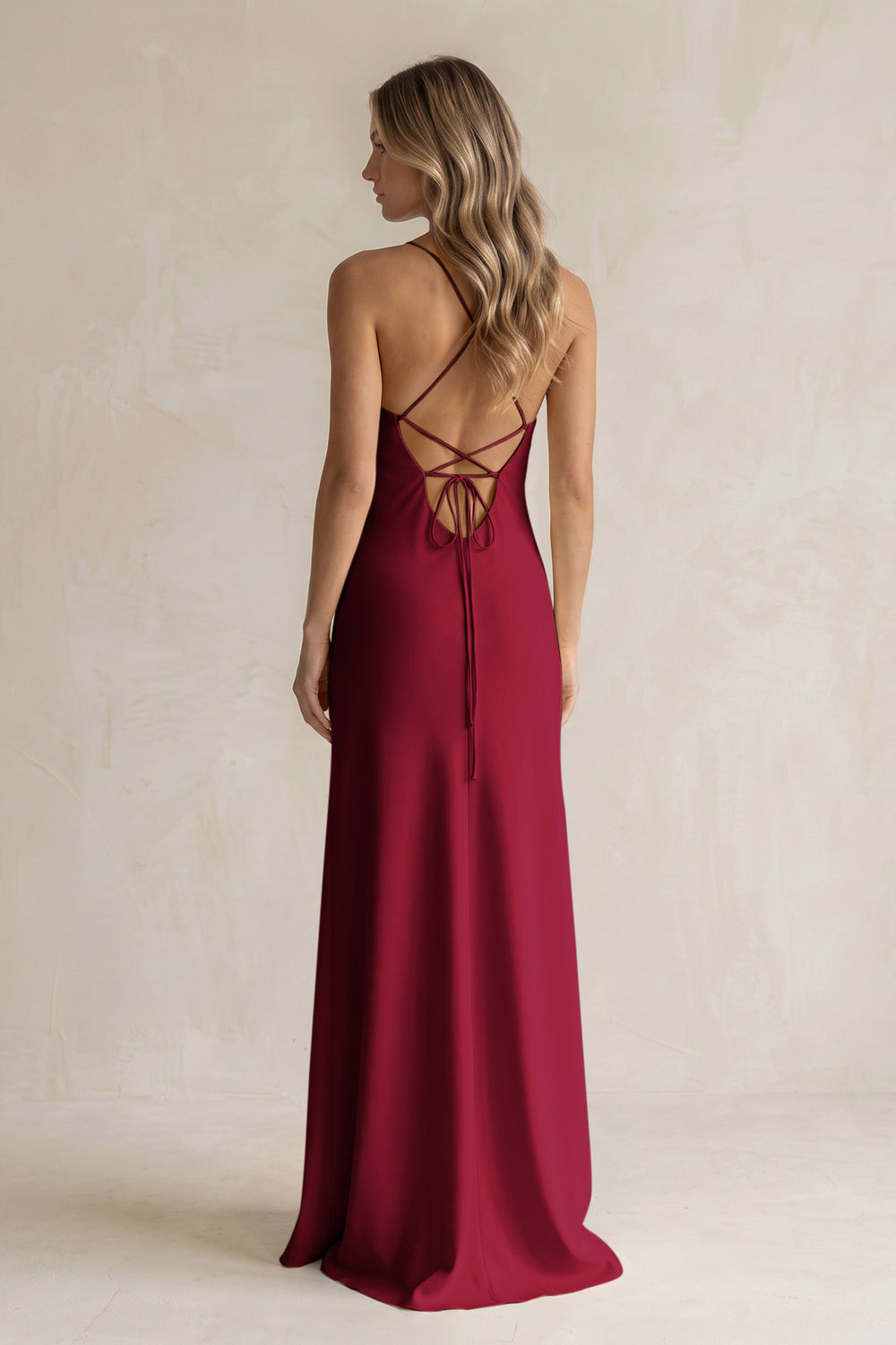 Sheath Satin Spaghetti Strap Bridesmaid Dress in Berry