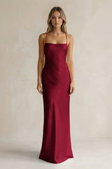 Sheath Satin Spaghetti Strap Bridesmaid Dress in Berry - KISS BRIDAL Bridesmaid Dresses