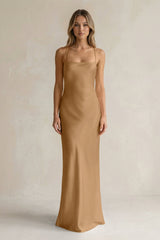 Sheath Satin Spaghetti Strap Bridesmaid Dress in Bronzer - KISS BRIDAL Bridesmaid Dresses