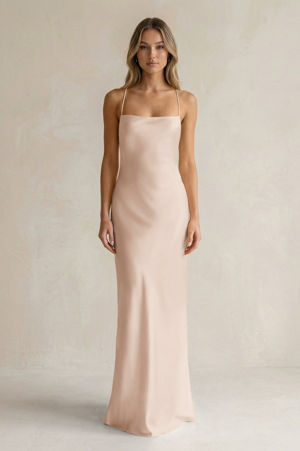 Sheath Satin Spaghetti Strap Bridesmaid Dress in Buttercream - KISS BRIDAL Bridesmaid Dresses