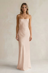 Sheath Satin Spaghetti Strap Bridesmaid Dress in Buttercream - KISS BRIDAL Bridesmaid Dresses