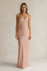 Sheath Satin Spaghetti Strap Bridesmaid Dress in Champagne Rose - KISS BRIDAL Bridesmaid Dresses