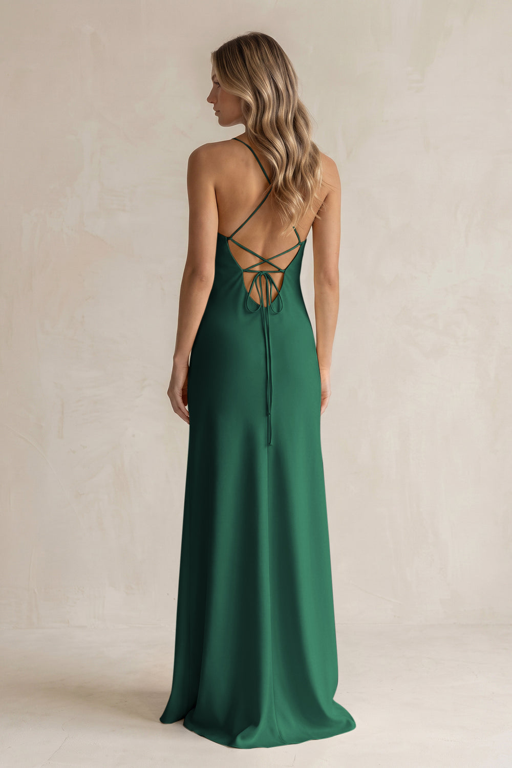 Sheath Satin Spaghetti Strap Bridesmaid Dress in Dark Green